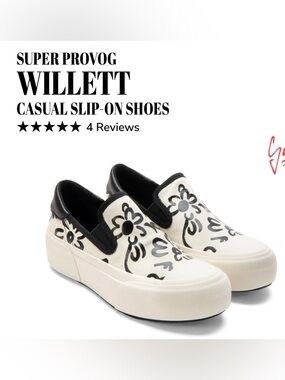 Fluevog NEARLY NEW Super Provog Willett vegan B&W floral slip-on shoe M10/W12